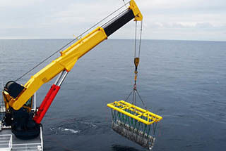 Remote Control Knuckle Boom Marine Deck Crane 10ton Disesuaikan